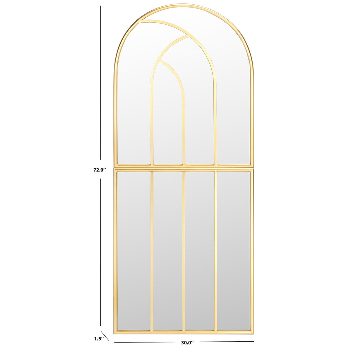 Tall arched gold mirror measures 72 inches high and 30 inches wide || MRR8006A || dimension_studio