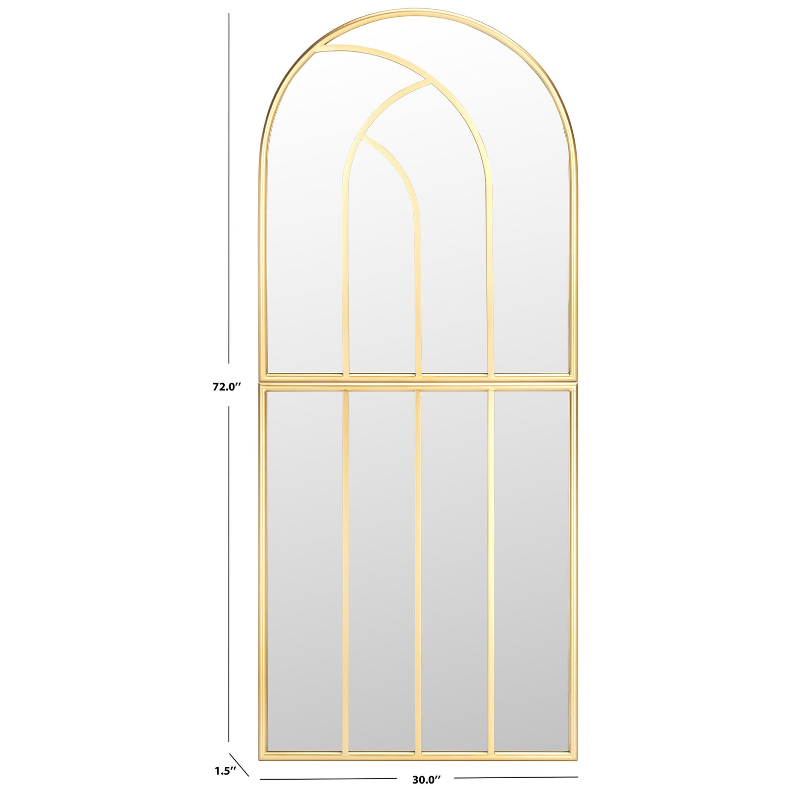 Tall arched gold mirror measures 72 inches high and 30 inches wide || MRR8006A || dimension_studio