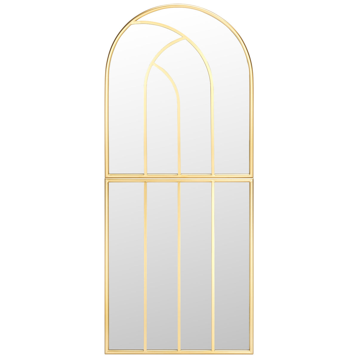 Tall arched gold mirror features layered curves and slender vertical dividers || MRR8006A || front_studio