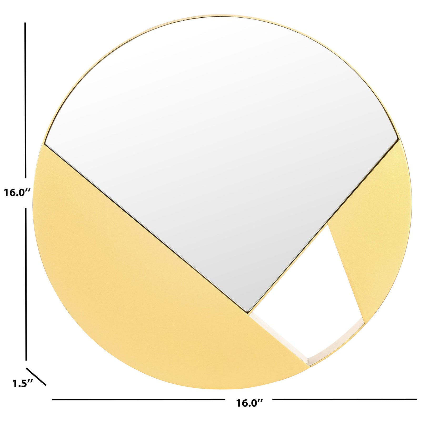 A 16-inch round mirror with geometric gold accents and a slim 1.5-inch profile || MRR8007A || dimension_studio