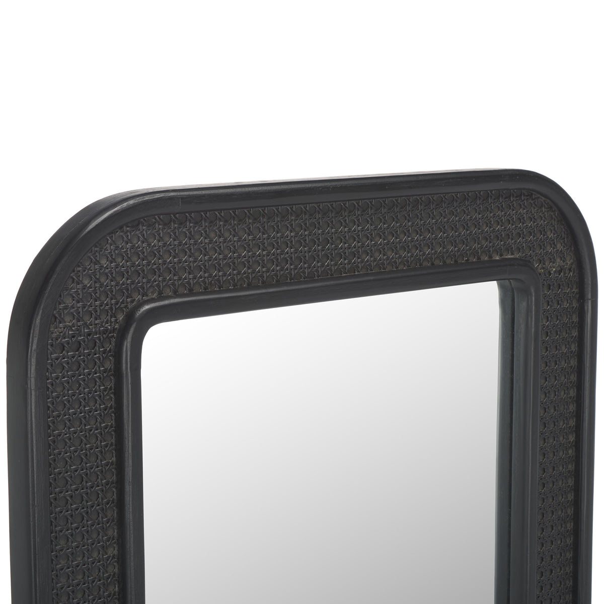 A woven-look black lattice fills the frame between smooth, rounded borders
