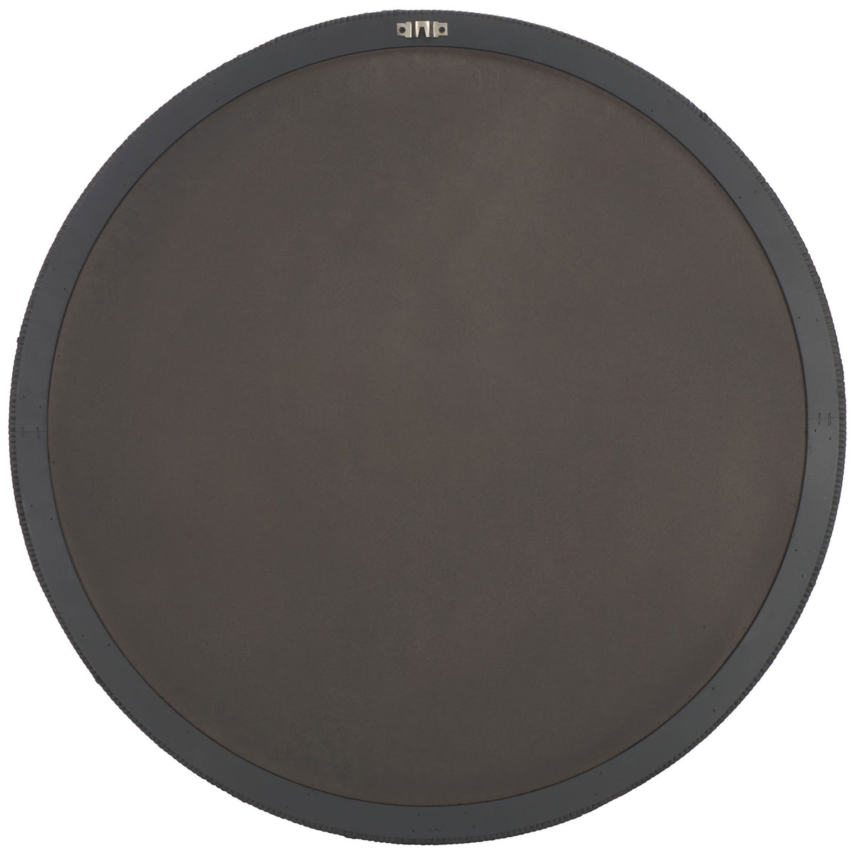 Smooth backing and top-mounted hanging hardware support this round wall mirror. || MRR9002A || back_studio