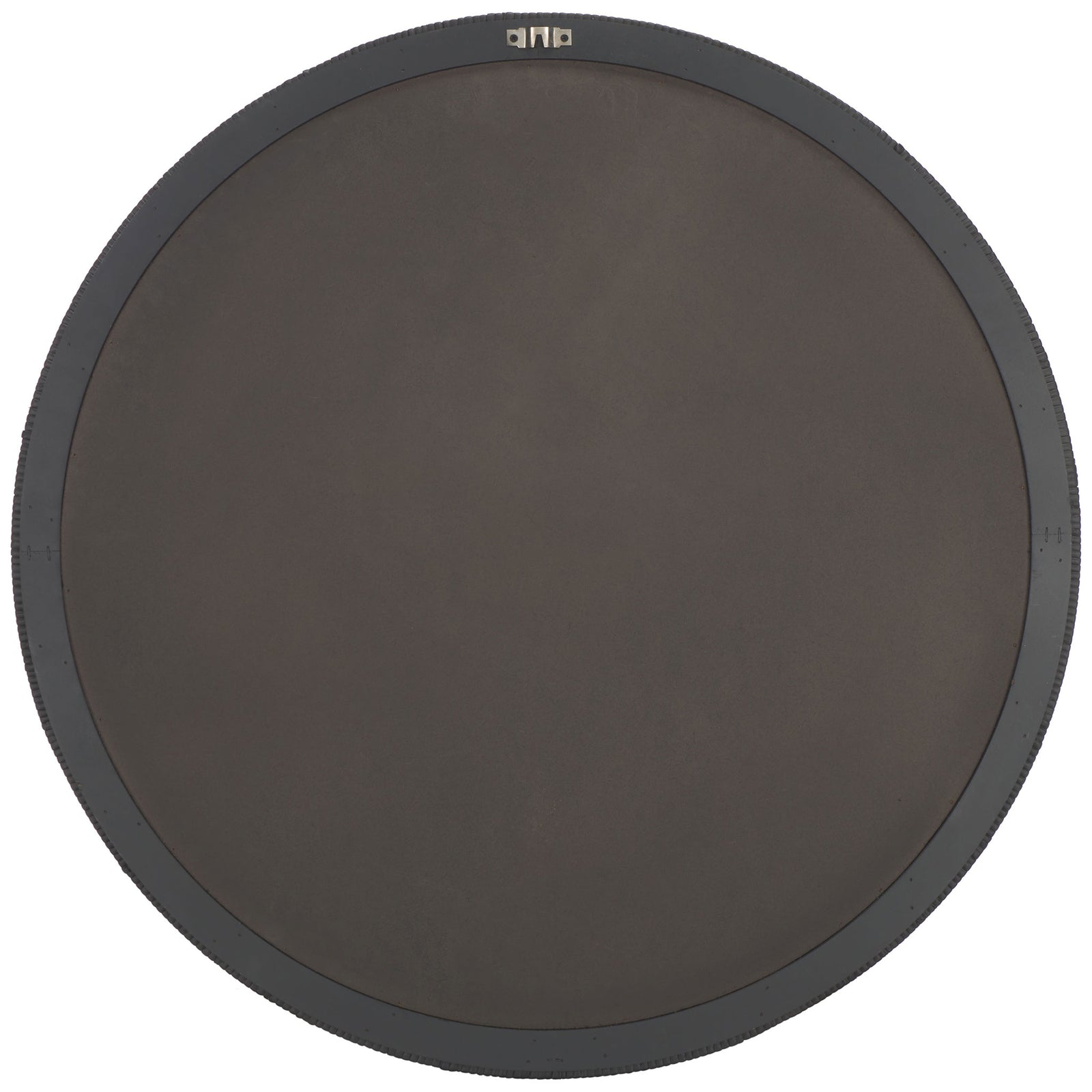 Smooth backing and top-mounted hanging hardware support this round wall mirror. || MRR9002A || back_studio