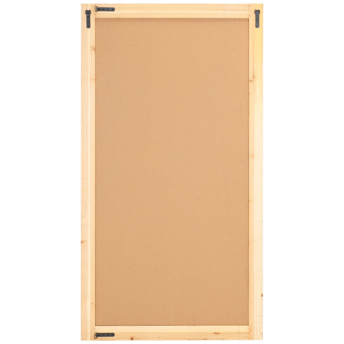 Natural wood edges surround the tan backing, with metal brackets for wall mounting. || MRR9003A || back_studio