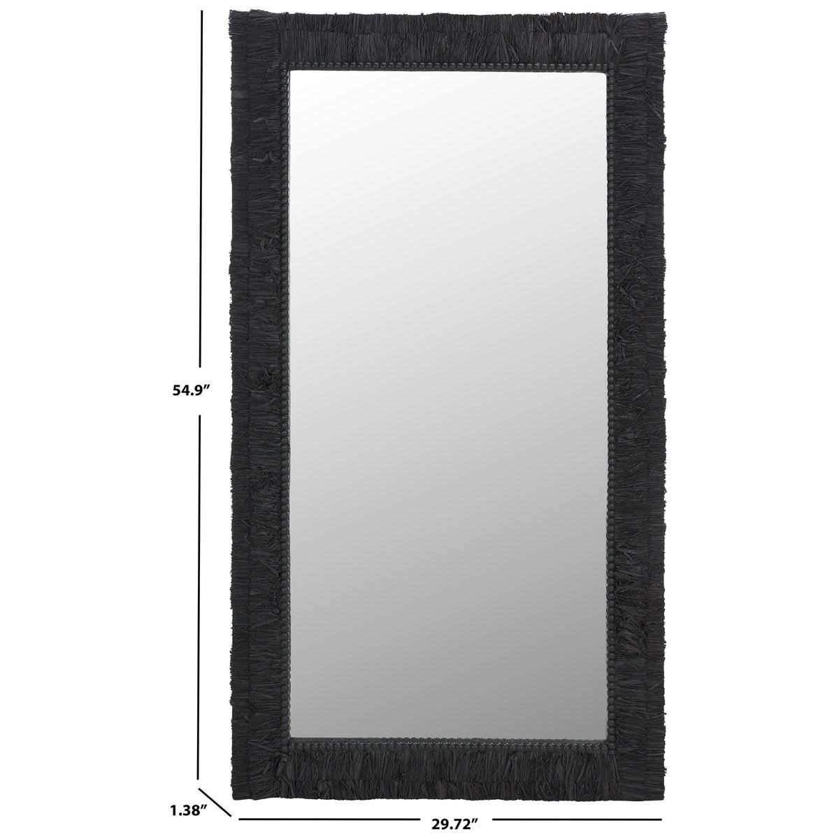 The textured black mirror measures 29.72 inches wide, 54.9 inches high, and 1.38 inches deep. || MRR9003B || dimension_studio