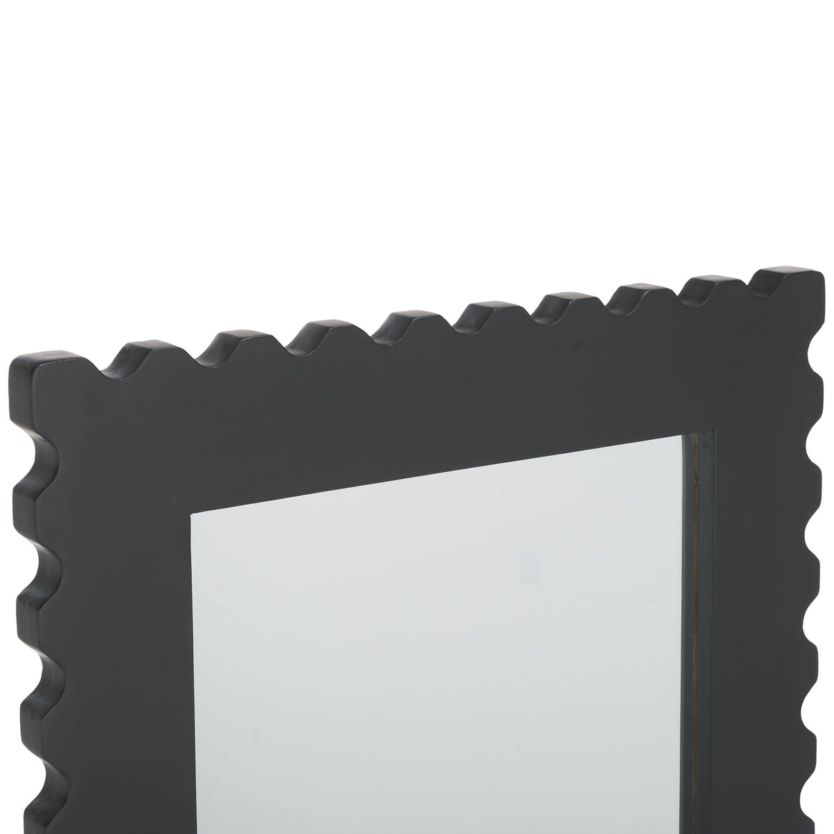 Sculpted scalloped edges lend playful texture to the smooth black wood frame || MRR9005A || detail_studio