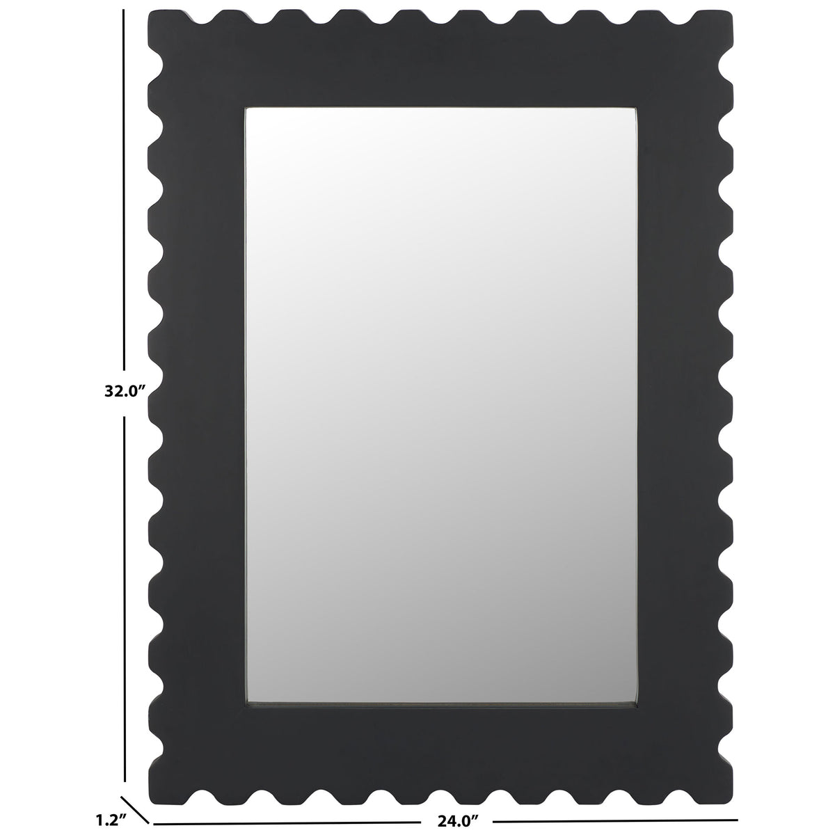 The black scalloped mirror measures about 24 inches wide and 32 inches tall || MRR9005A || dimension_studio