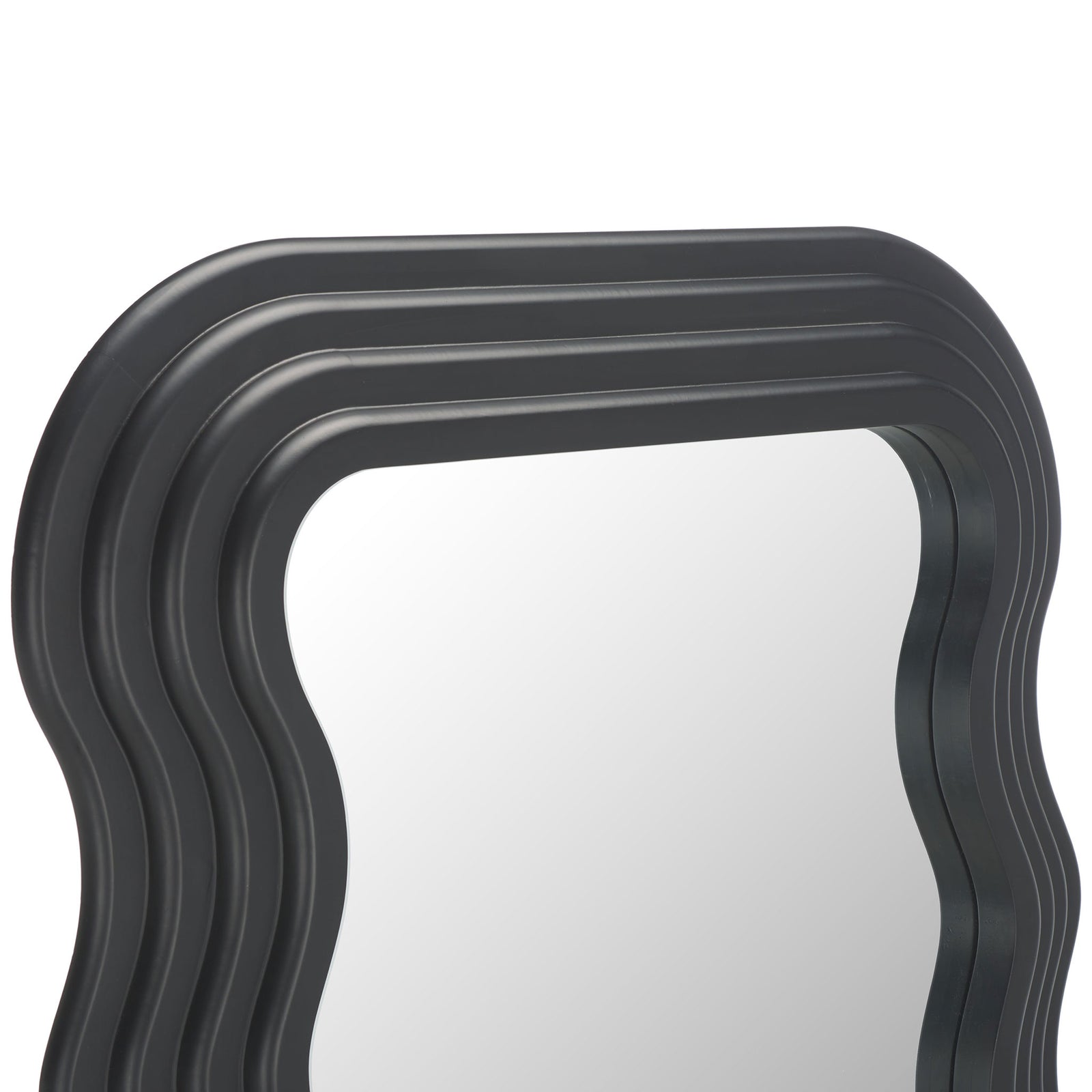 Layered black ridges trace the mirror's rounded top and flowing curves || MRR9006A || detail_studio