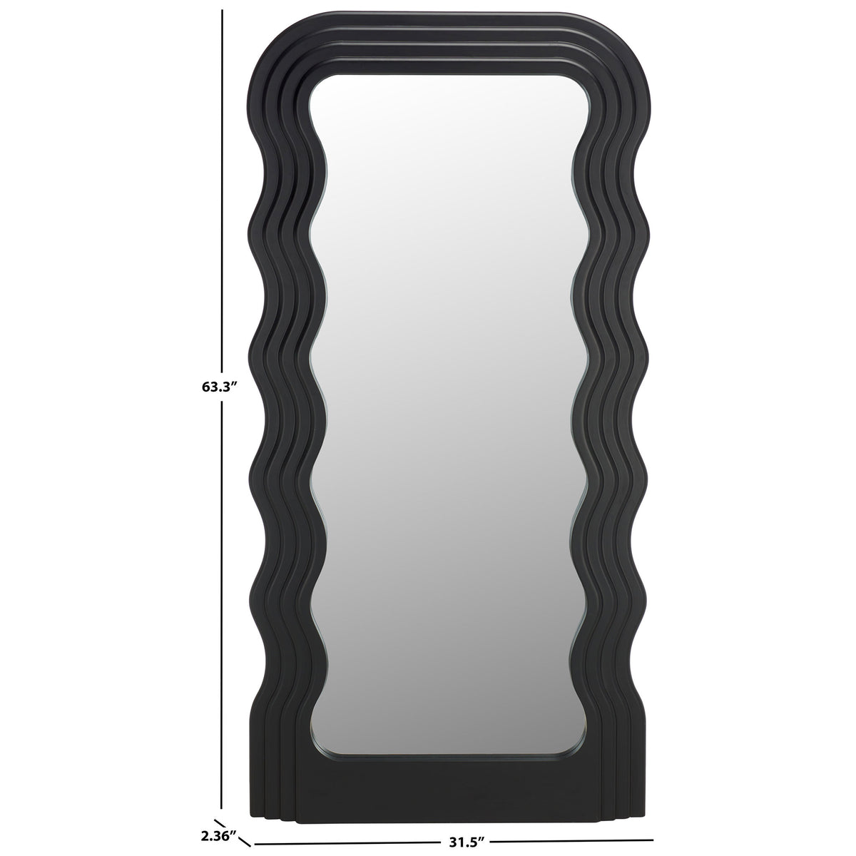 Wavy black mirror measures 31.5 inches wide and 63.3 inches tall
