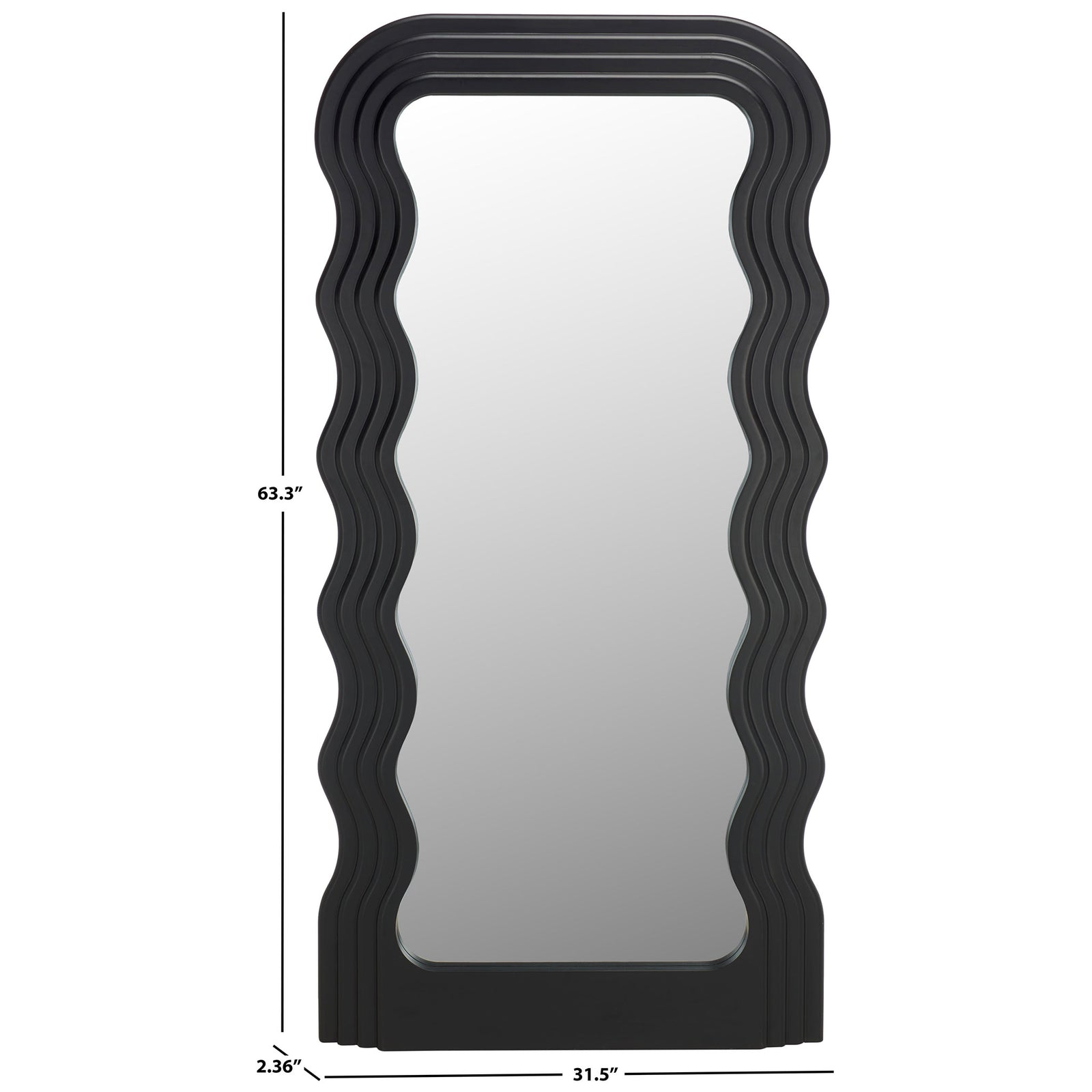 Wavy black mirror measures 31.5 inches wide and 63.3 inches tall || MRR9006A || dimension_studio