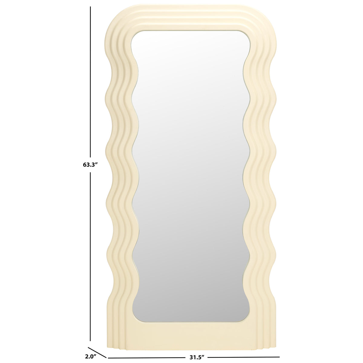 White wavy mirror measures 31.5 inches wide and 63.3 inches tall || MRR9006B || dimension_studio