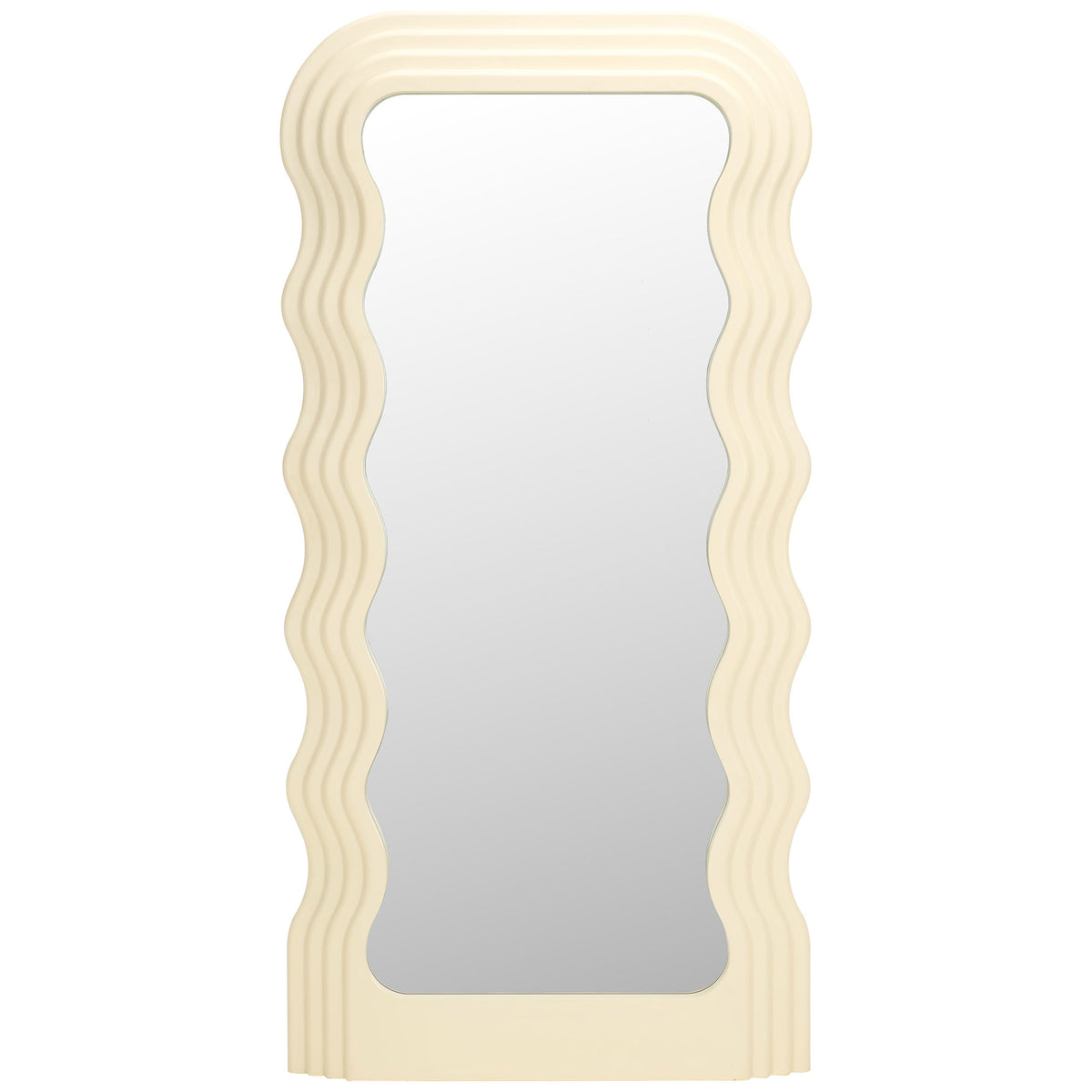 Tall white mirror has a layered frame with gently waving sides and a rounded top || MRR9006B || front_studio