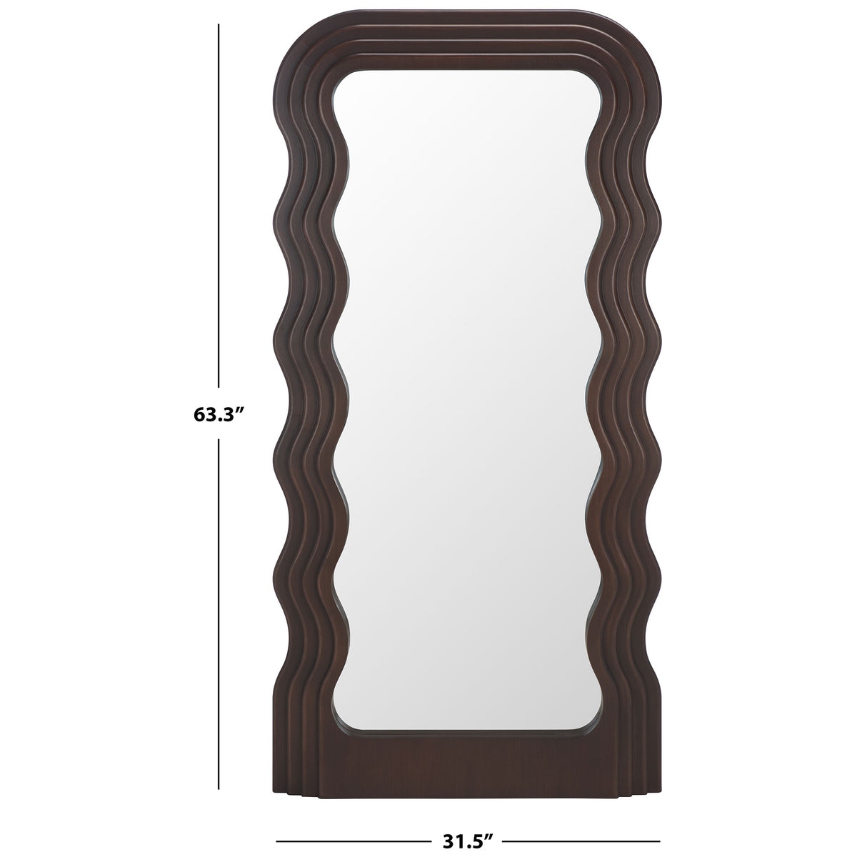 Walnut-finished mirror measures 31.5 inches wide and 63.3 inches tall || MRR9006C || dimension_studio