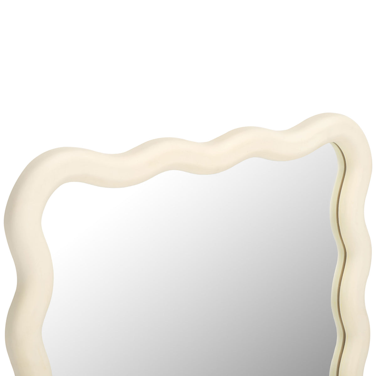 Rounded waves in a white wood frame add soft dimension around the mirror || MRR9007A || detail_studio