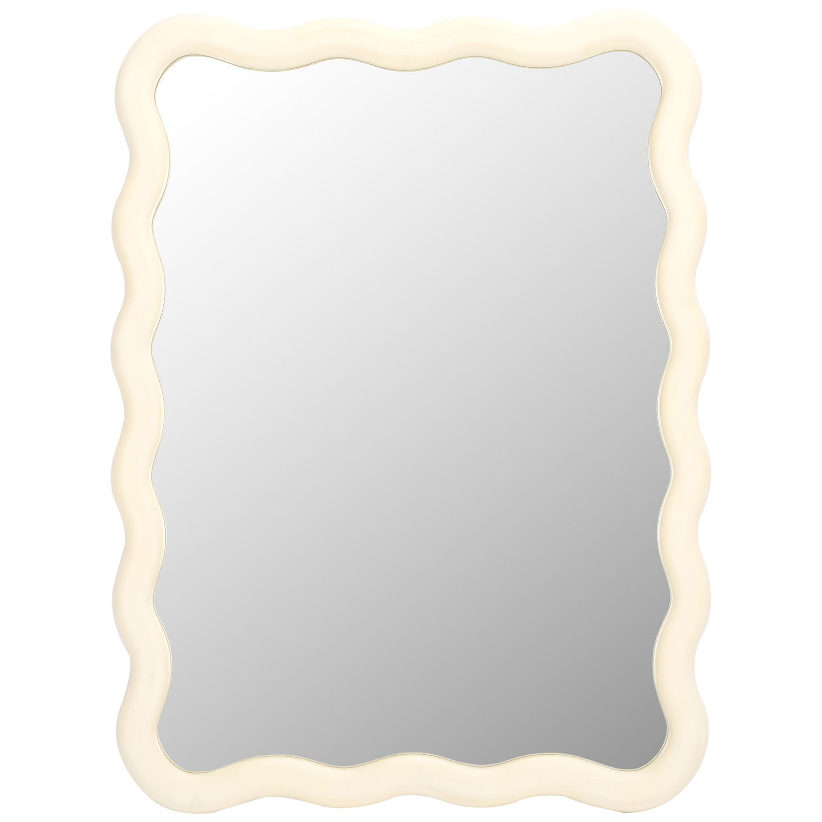 Flowing white wood frame gives this wall mirror a soft, sculptural silhouette || MRR9007A || front_studio