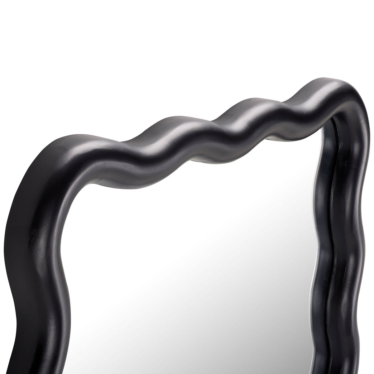 Smooth black waves add sculptural depth along the mirror's wood frame || MRR9007B || detail_studio
