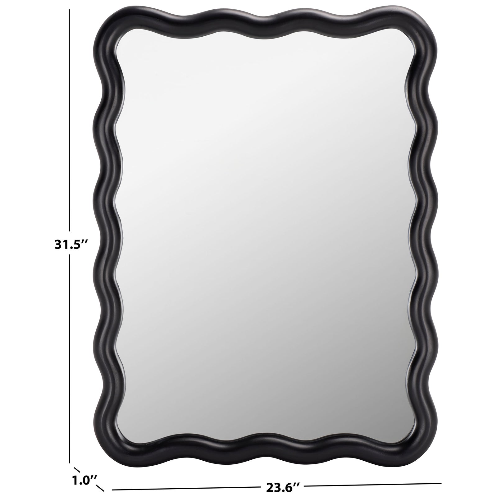 Wavy black mirror measures 23.6 inches wide, 31.5 inches tall, and 1 inch deep || MRR9007B || dimension_studio