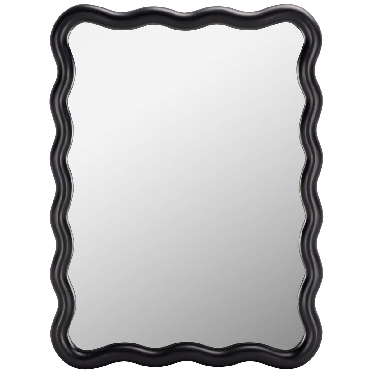 Bold black mirror pairs a reflective surface with a sculptural, wavy frame || MRR9007B || front_studio