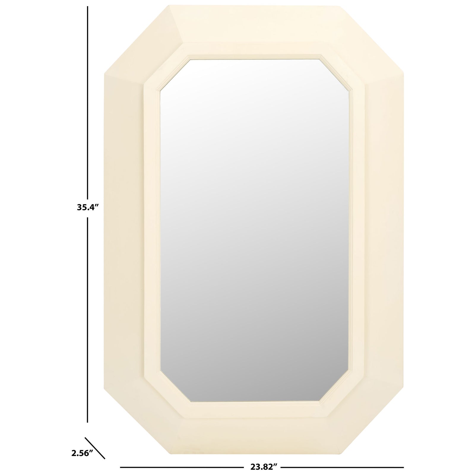 The octagonal mirror measures 23.82 inches wide, 35.4 inches tall, and 2.56 inches deep. || MRR9009A || dimension_studio