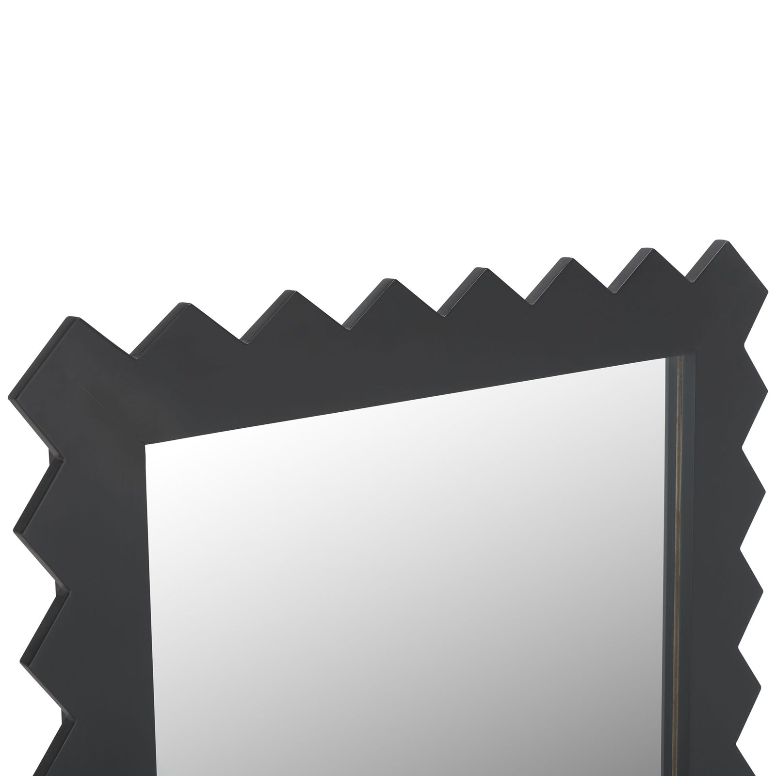 A painted black frame has pointed zigzag edges around the reflective glass. || MRR9010A || detail_studio