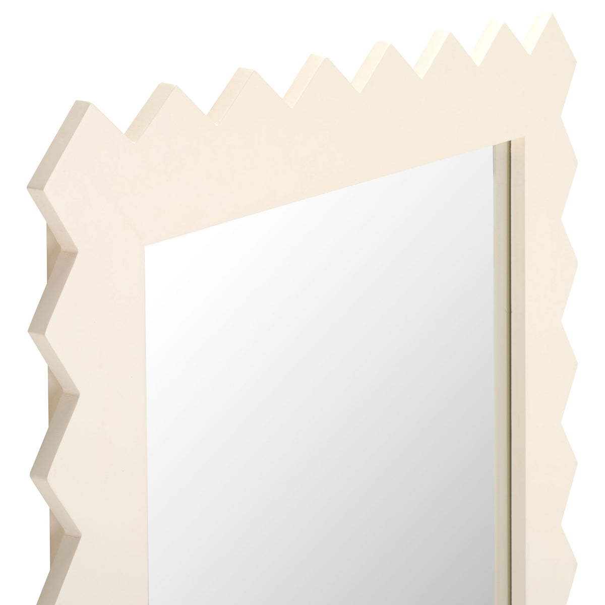 The white frame's repeating pointed edges border a smooth mirrored surface. || MRR9010B || detail_studio