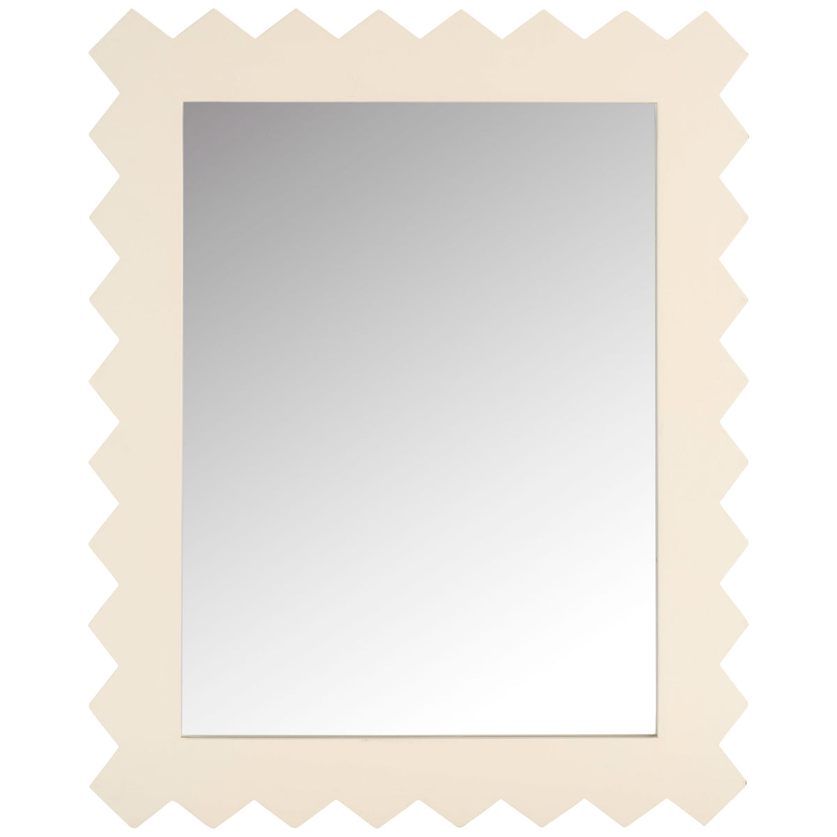 A sculptural white zigzag frame surrounds this rectangular wall mirror. || MRR9010B || front_studio