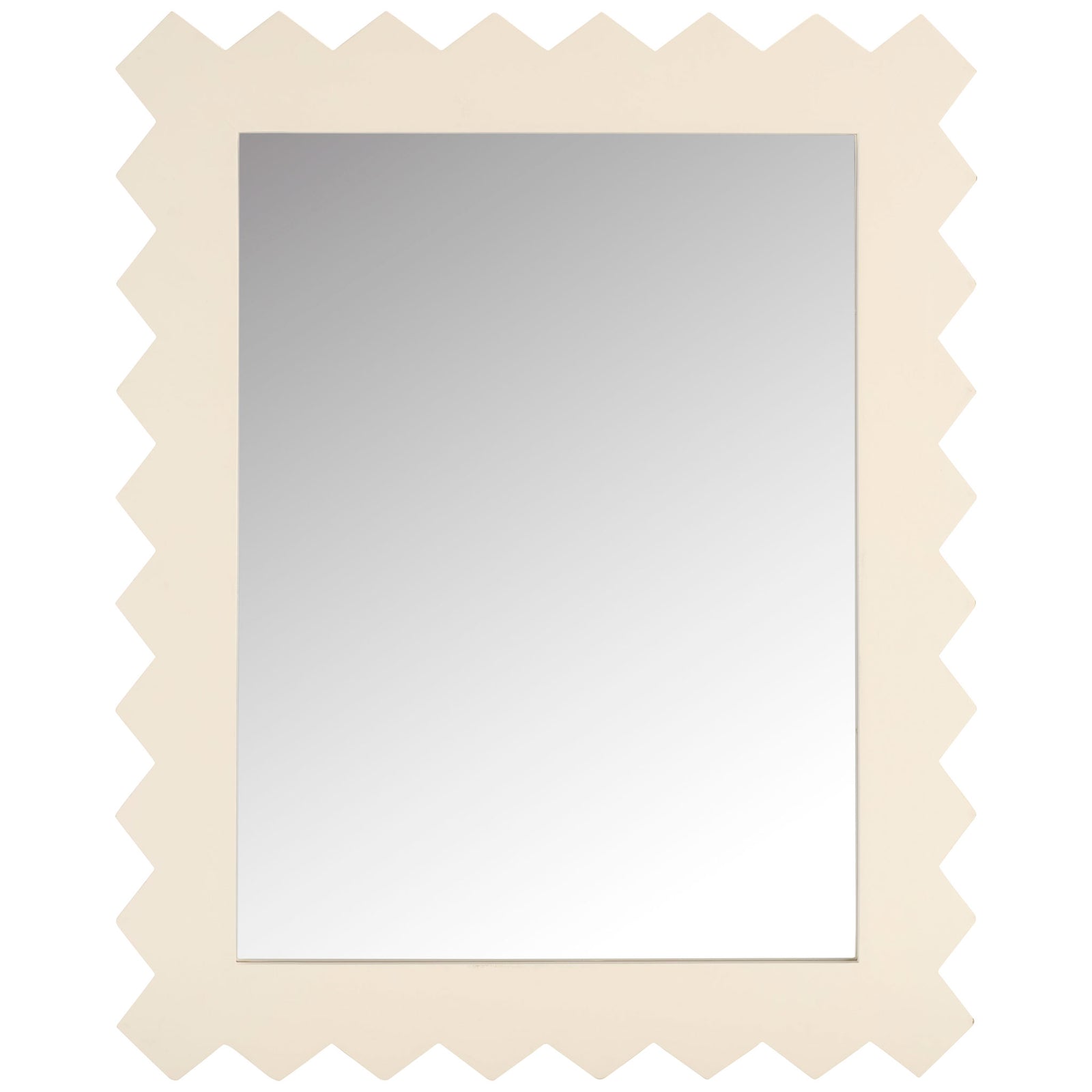 A sculptural white zigzag frame surrounds this rectangular wall mirror. || MRR9010B || front_studio
