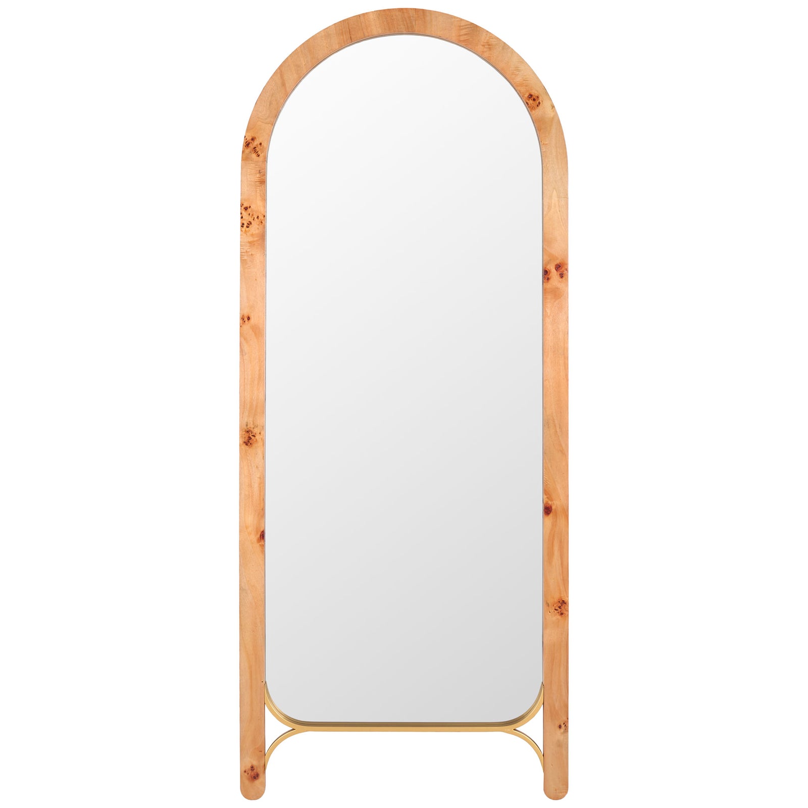 Tall arched mirror pairs a natural wood frame with a slender accent at the base || MRR9013A || front_studio