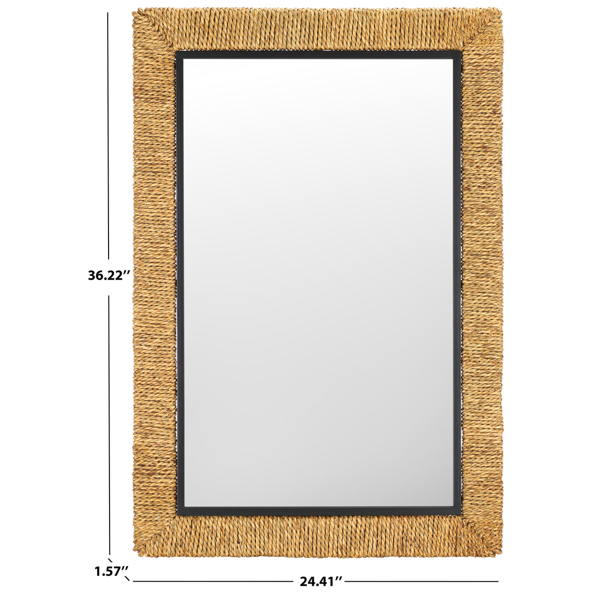 Natural rope-framed mirror measures 24.41 inches wide, 36.22 inches high and 1.57 inches deep. || MRR9017A || dimension_studio
