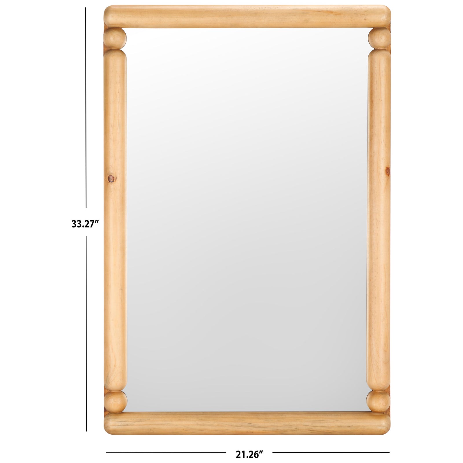 A 21.26 x 33.27-inch mirror surface sits inside a softly rounded wood frame || MRR9019A || dimension_studio