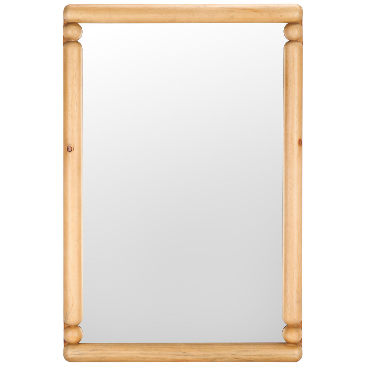 Tall rectangular mirror with a warm wood frame and bead accents at each corner || MRR9019A || front_studio