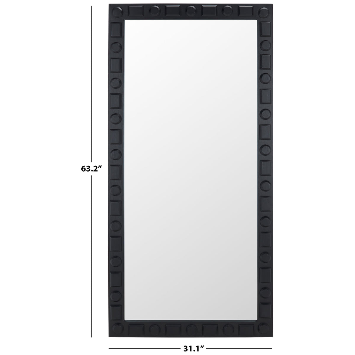 Black geometric-framed mirror measures 31.1 inches wide and 63.2 inches tall || MRR9022A || dimension_studio