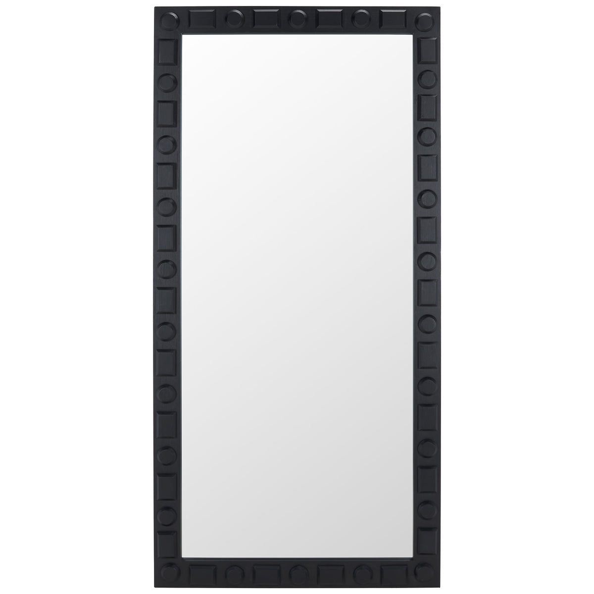 Tall rectangular mirror pairs a reflective surface with a bold black geometric frame || MRR9022A || front_studio