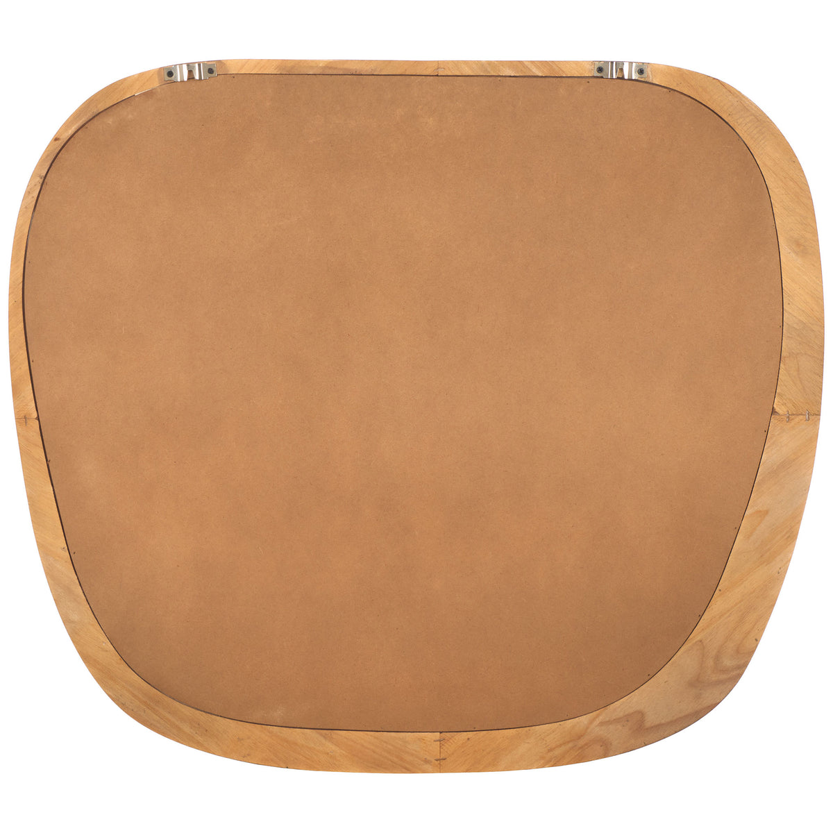 A wood backing and two metal hanging brackets complete this softly rounded wall mirror. || MRR9025A || back_studio