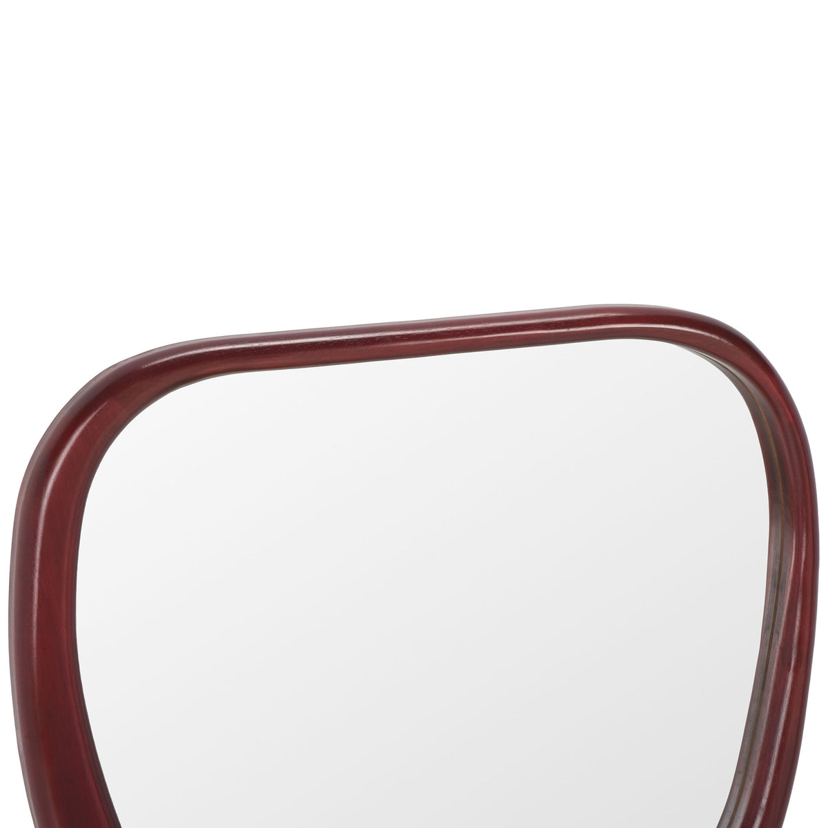A gently rounded top edge and polished wood frame give this mirror an organic silhouette. || MRR9025A || detail_studio