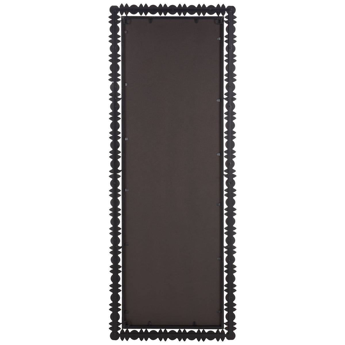 A dark backing panel and sculptural beaded border give this full-length mirror a clean silhouette. || MRR9028A || back_studio