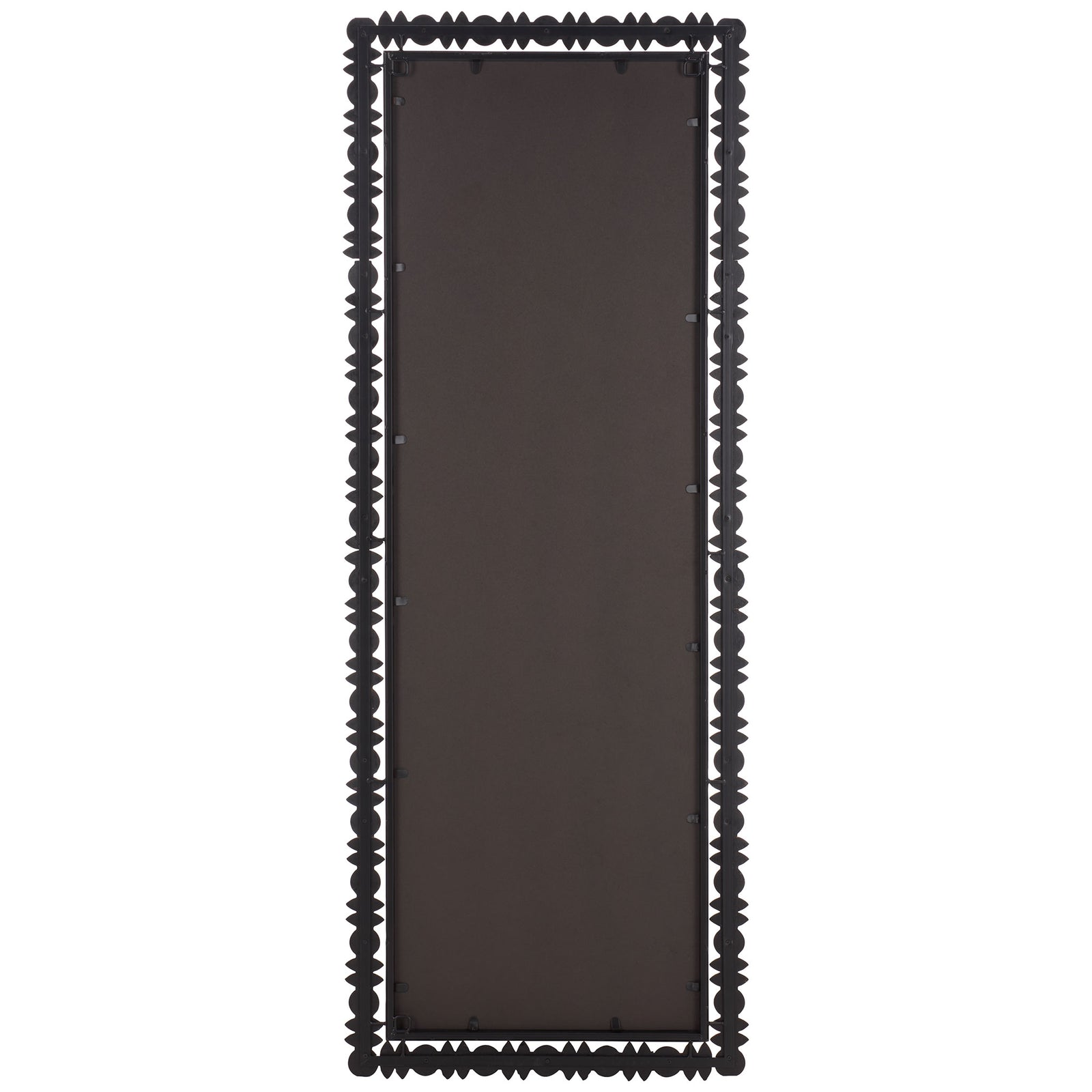 A dark backing panel and sculptural beaded border give this full-length mirror a clean silhouette. || MRR9028A || back_studio