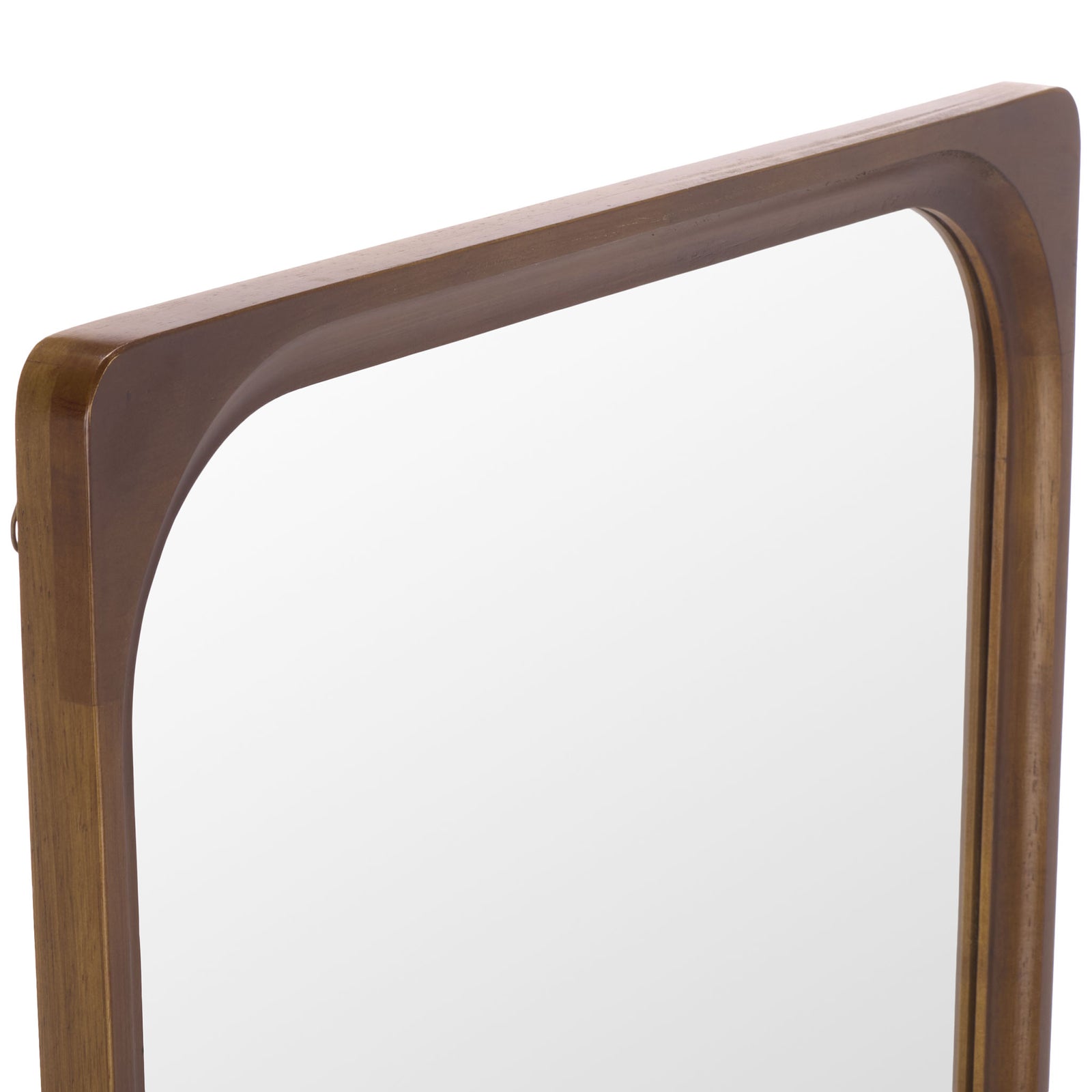 Rich brown wood framing curves around inset glass for a softly sculpted finish || MRR9031A || detail_studio