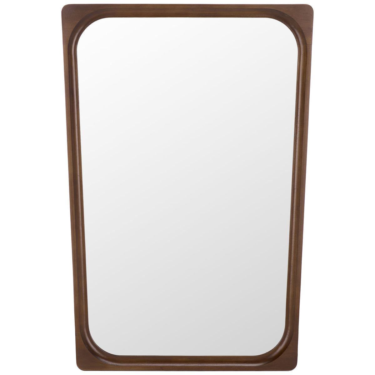 Warm brown wood frame surrounds inset glass with softly rounded inner corners || MRR9031A || front_studio