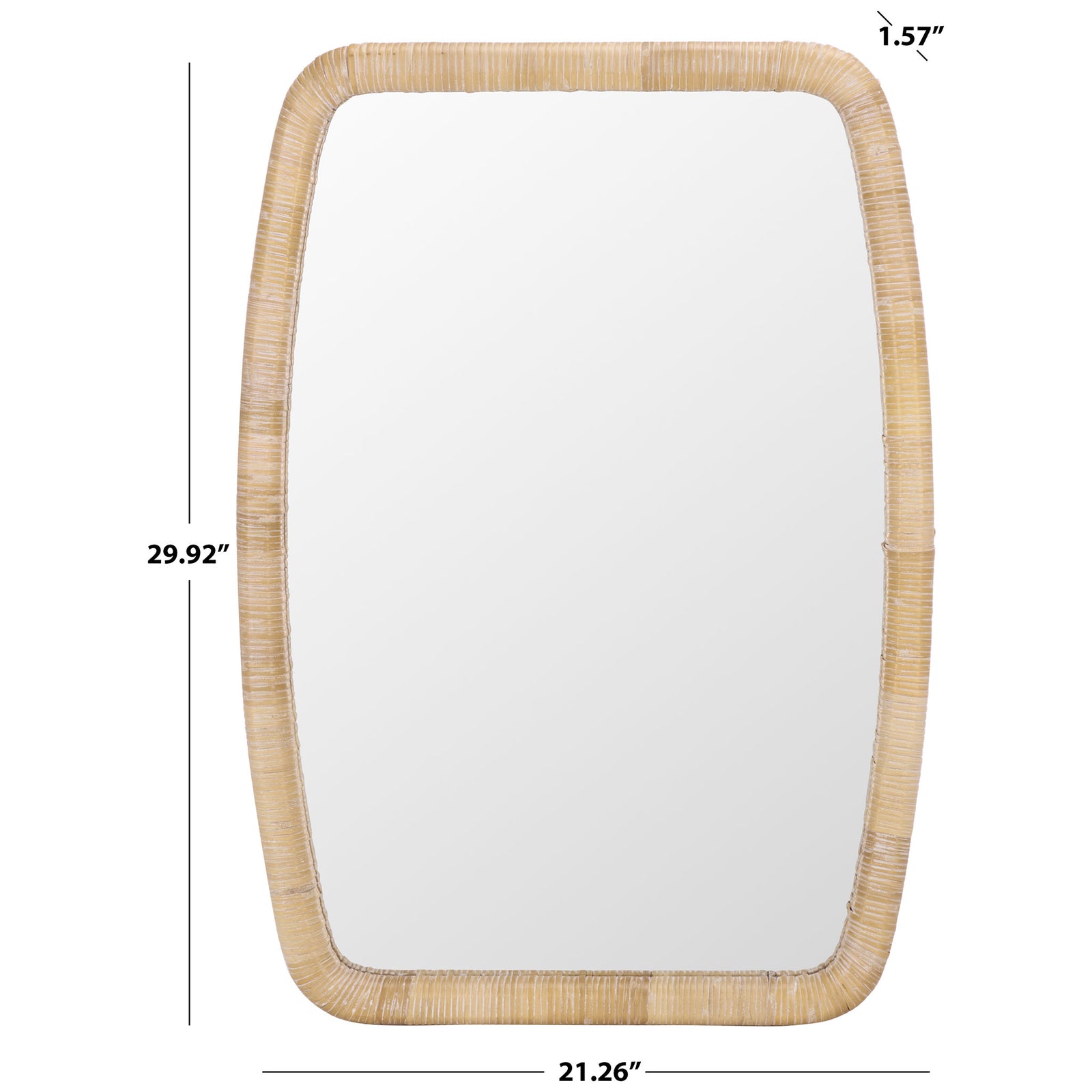 Natural rattan-framed mirror measures 21.26 inches wide, 29.92 inches high, and 1.57 inches deep || MRR9032A || dimension_studio