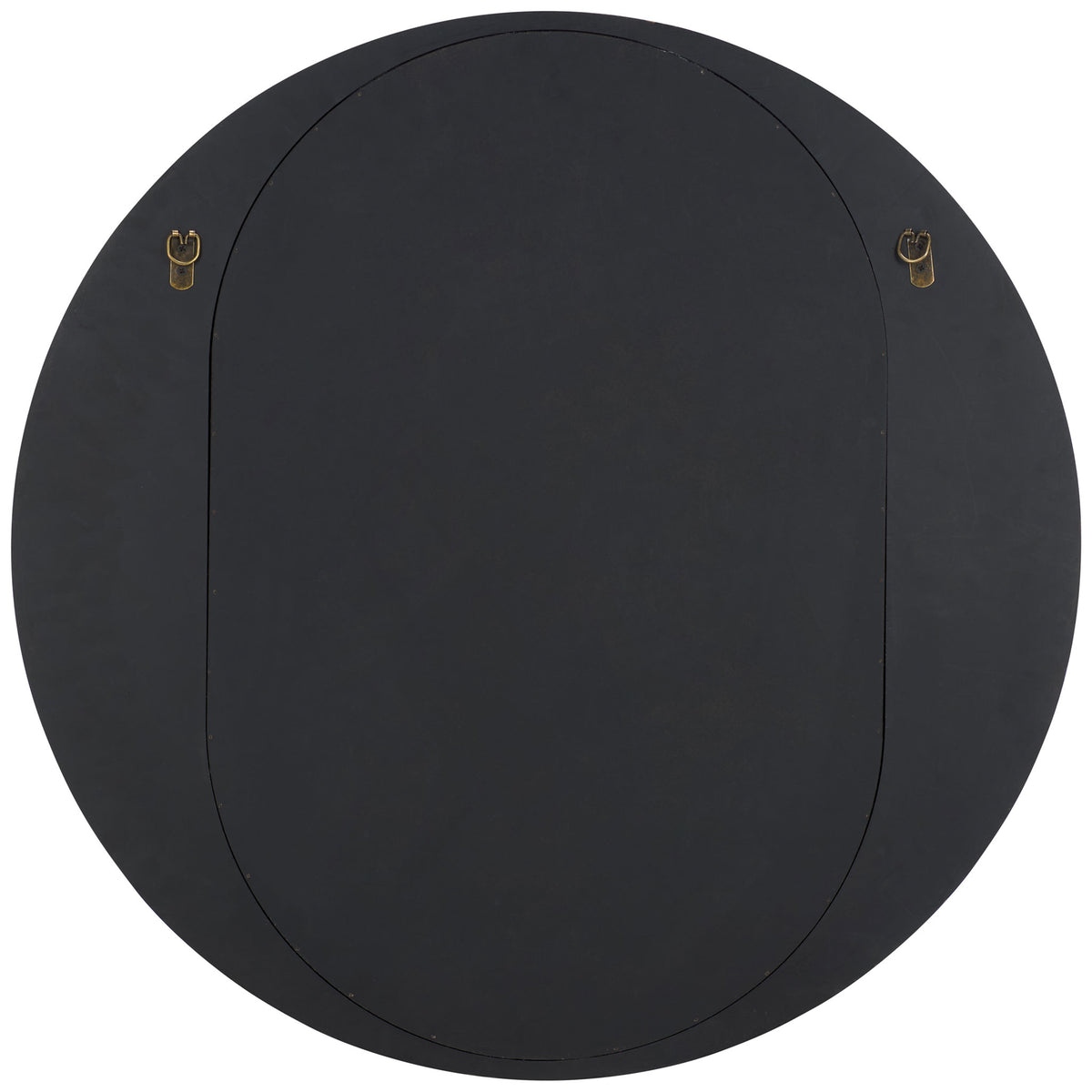 Black circular backing features two metal hanging rings for wall mounting || MRR9034A || back_studio