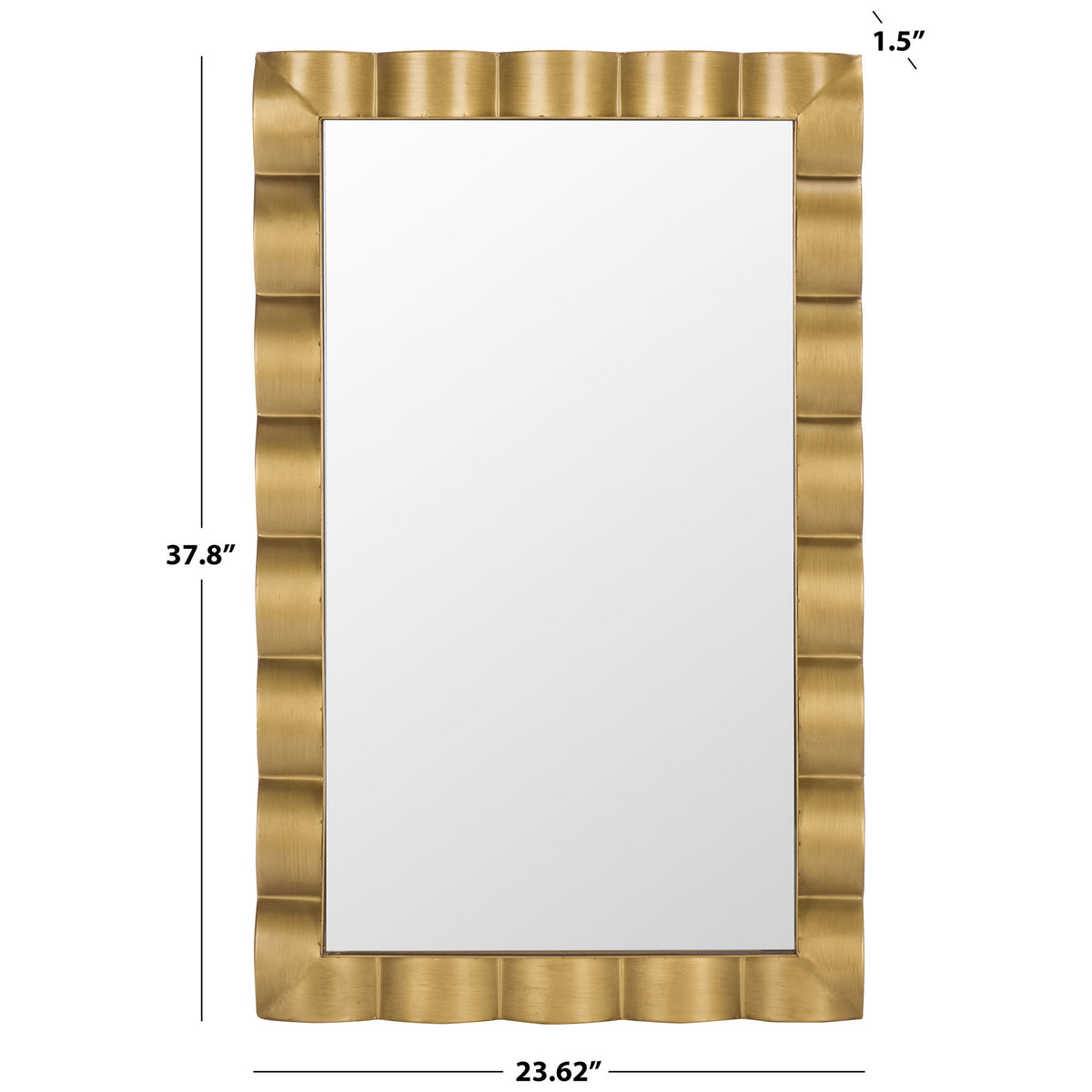 Scalloped gold wall mirror measures 23.62 inches wide and 37.8 inches high || MRR9035A || dimension_studio