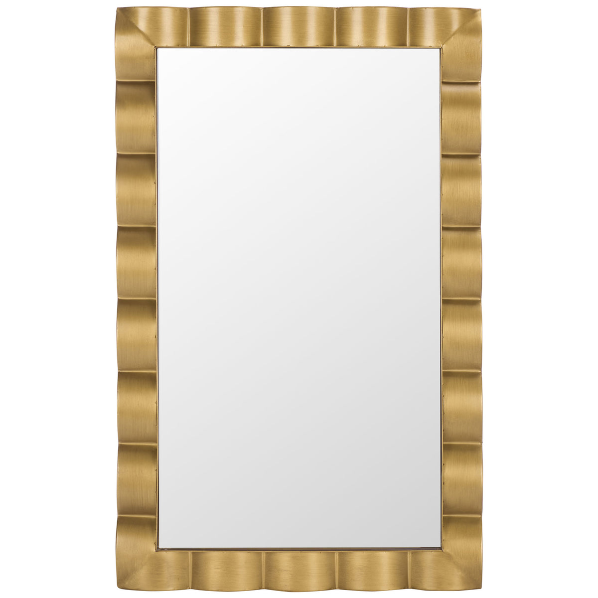 Rectangular wall mirror with a gleaming gold frame and softly scalloped edges || MRR9035A || front_studio