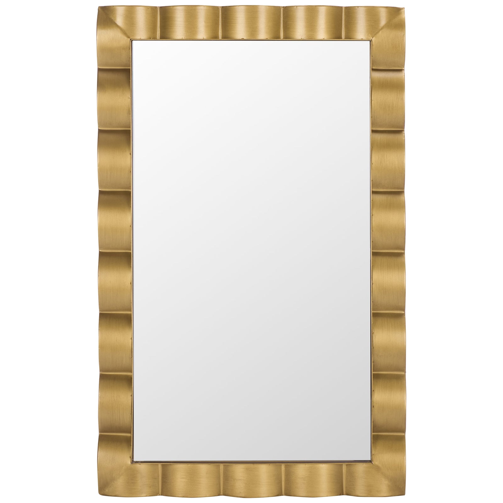 Rectangular wall mirror with a gleaming gold frame and softly scalloped edges || MRR9035A || front_studio