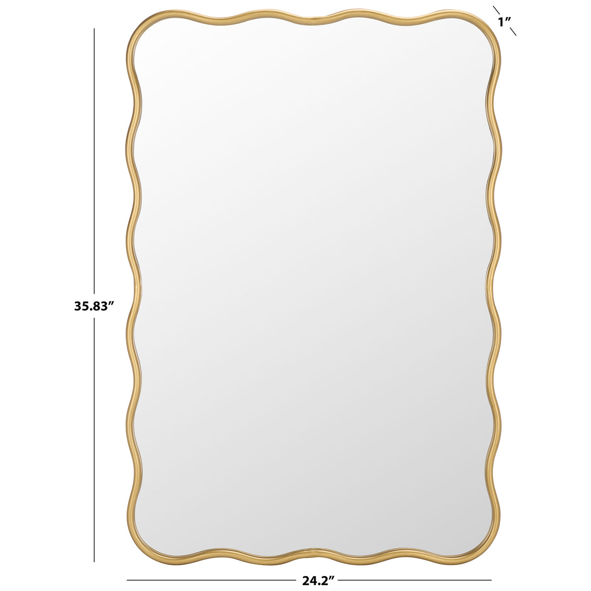 A scalloped gold mirror measures 24.2 inches wide, 35.83 inches tall and 1 inch deep || MRR9036A || dimension_studio