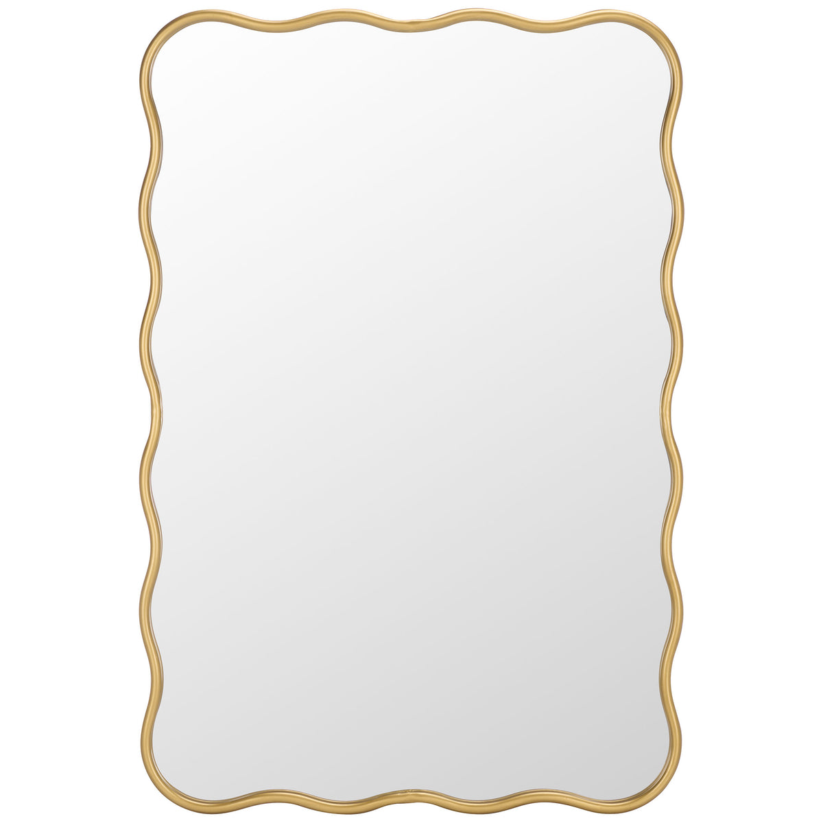 A slim gold frame traces the softly scalloped edges of a tall rectangular mirror || MRR9036A || front_studio