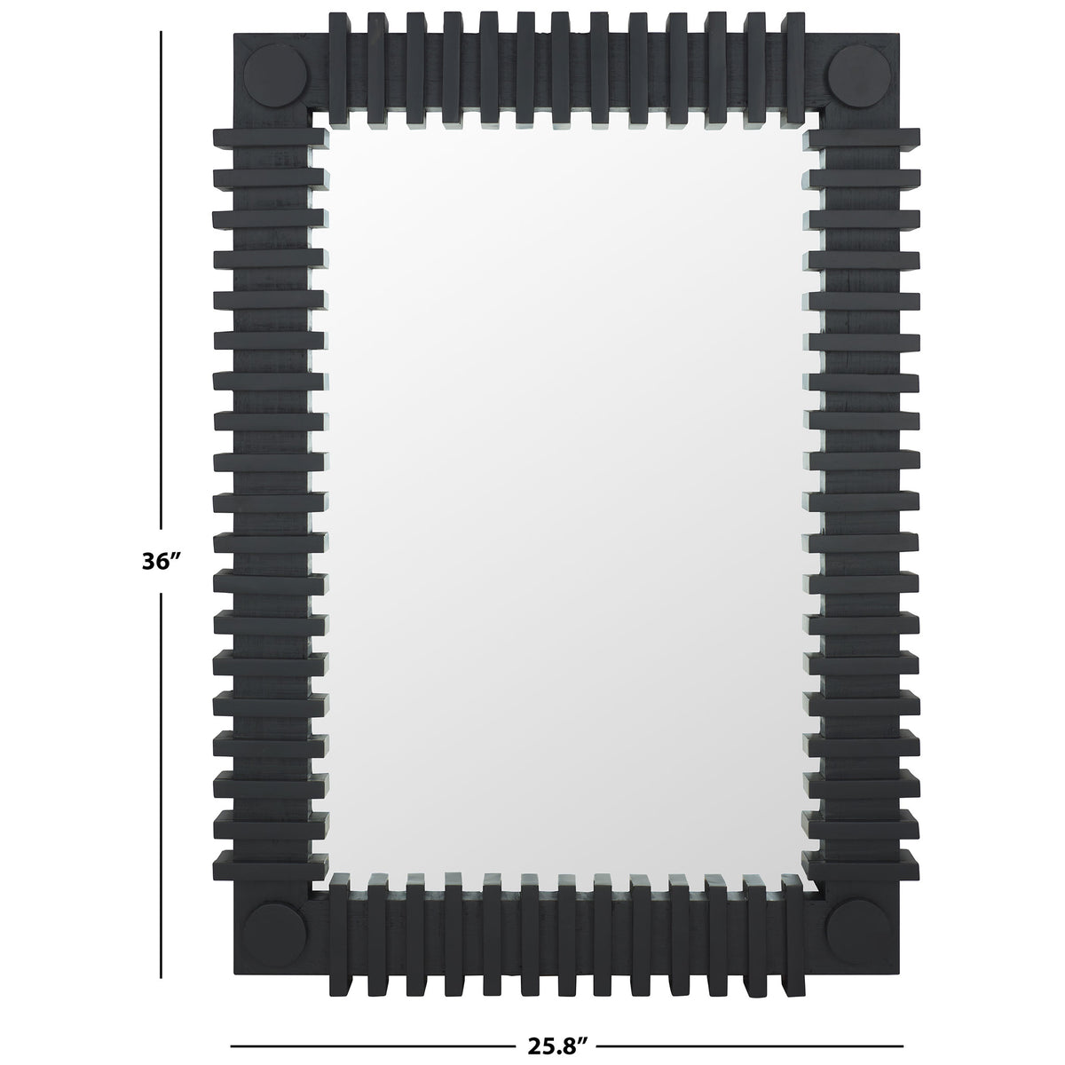 Ribbed black wall mirror measures 25.8 inches wide and 36 inches tall. || MRR9037A || dimension_studio
