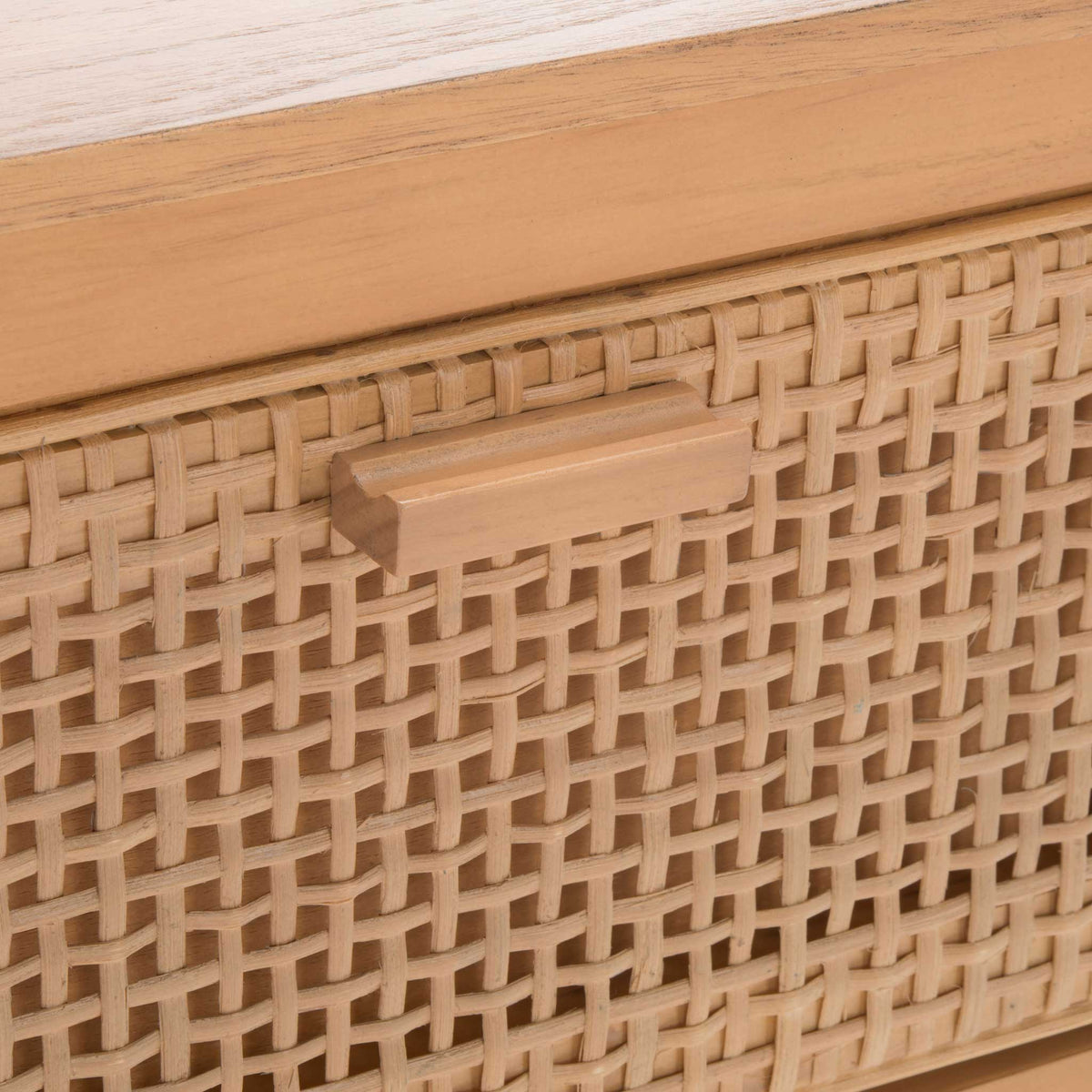 Textured rattan drawer front with a streamlined solid wood pull || NST5012A || handle_studio