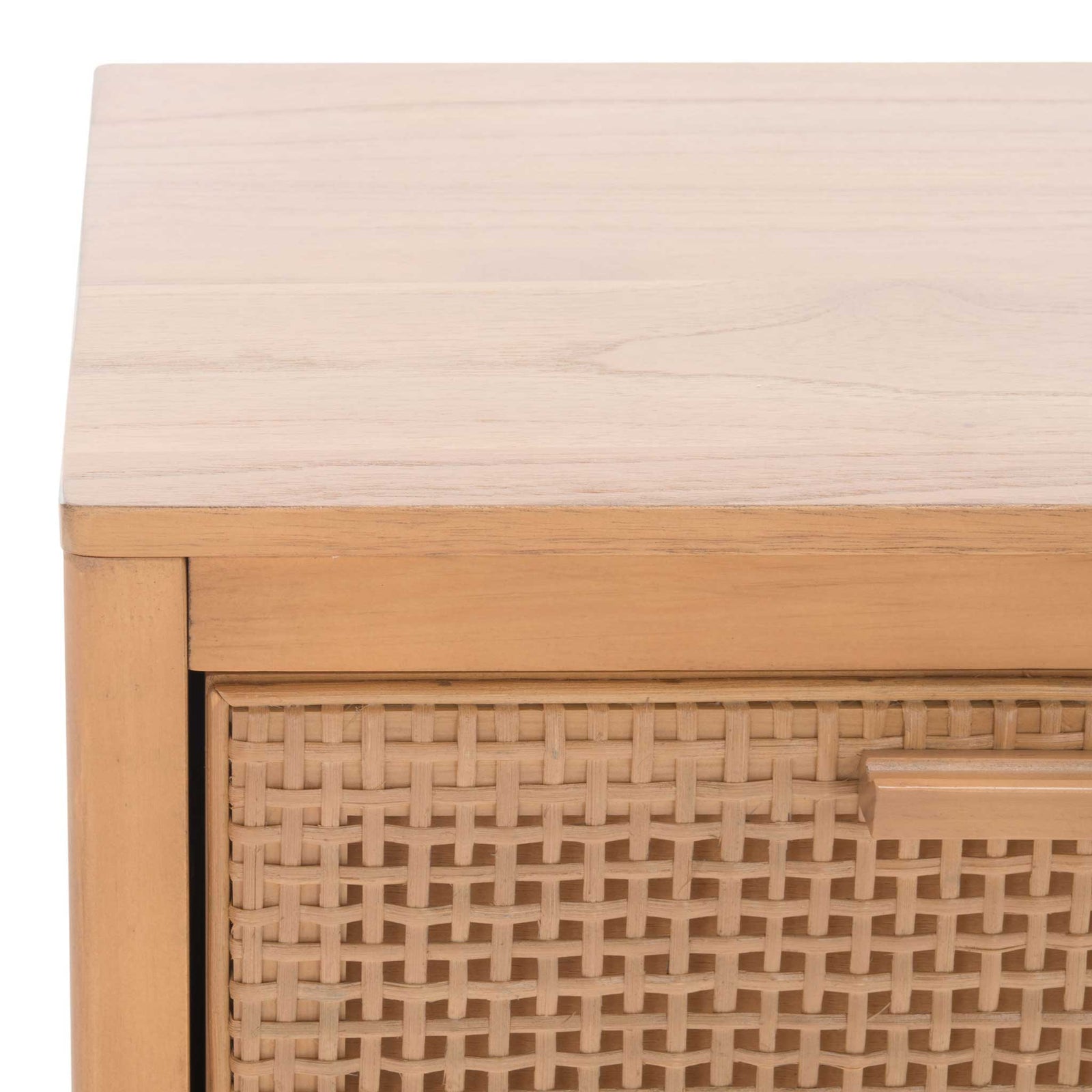 Crisp craftsmanship highlights the woven rattan front and clean joinery || NST5012A || detail_studio