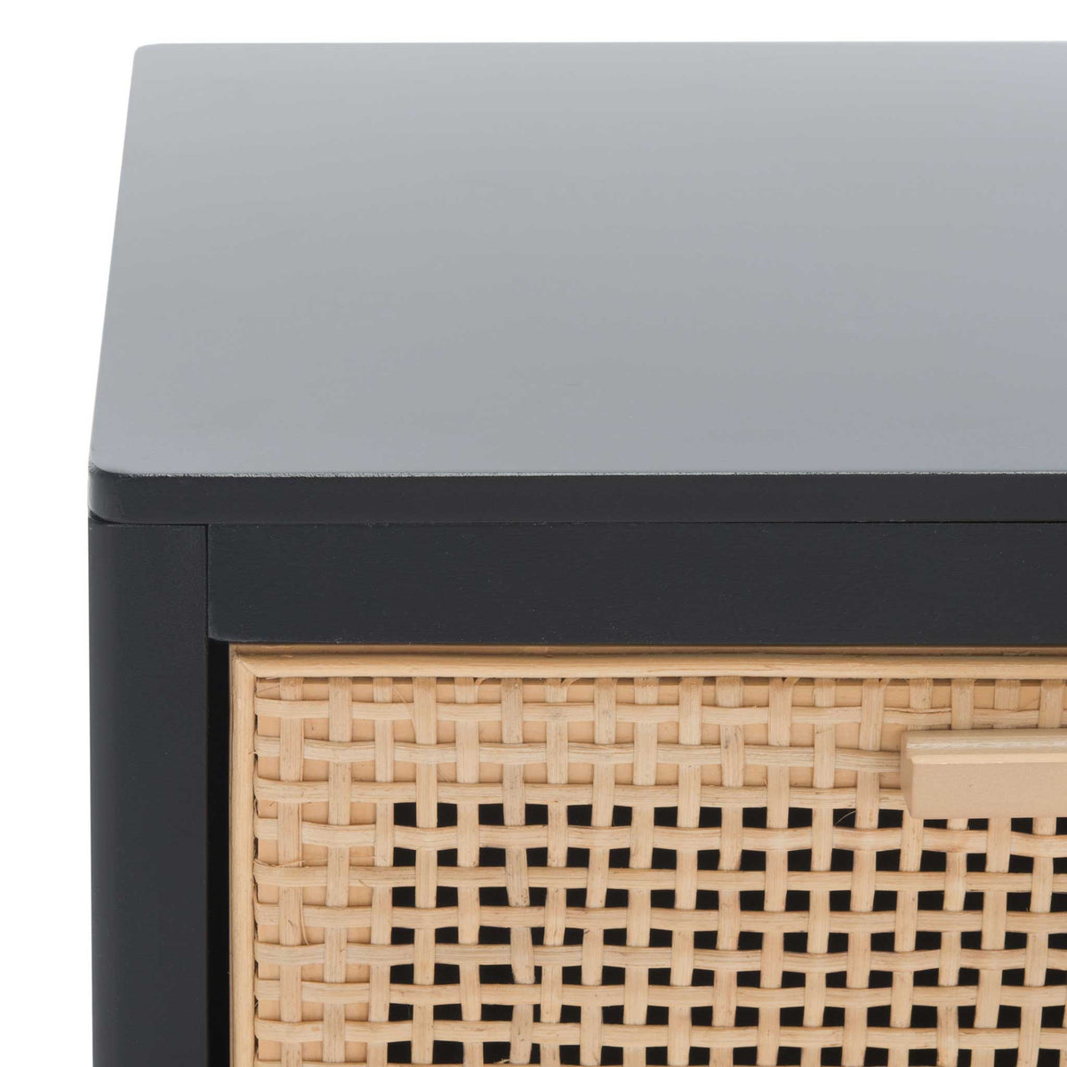 Crisp black top meets a cane-front drawer for a refined, coastal-modern accent. || NST5012B || detail_studio